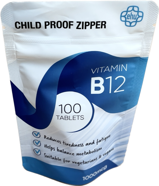 pouch for vitamin supplements with childproof zipper