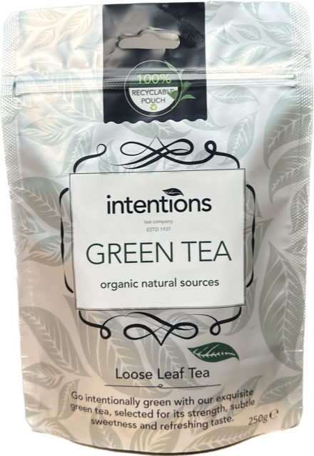 loose leaf tea in metallic recyclable pouch